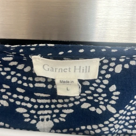 GARNET HILL kaftan/coverup, navy & white w/ tie front.Organic cotton.Size large - Picture 2 of 6